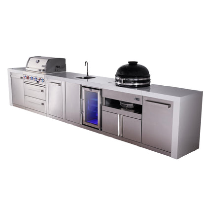 Mont Alpi 400 Deluxe BBQ Grill Island with Beverage Center, Kamado Module & Extra Storage - MAi400-DBEVKAMXL