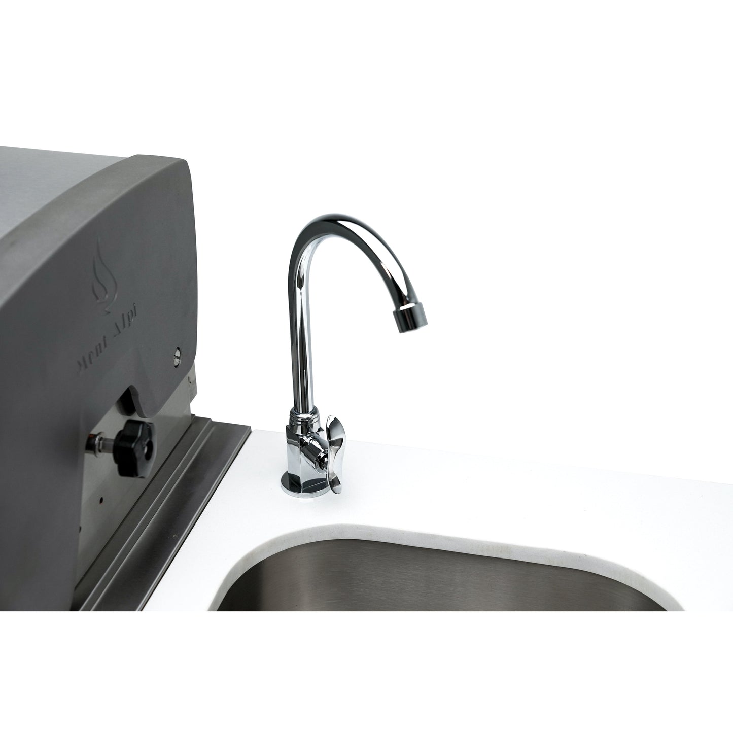 Mont Alpi 400 Deluxe BBQ Grill Island with L-Shape, Beverage Center, Kamado Module & Extra Drawer Storage - MAi400-D90BEVKAMDR