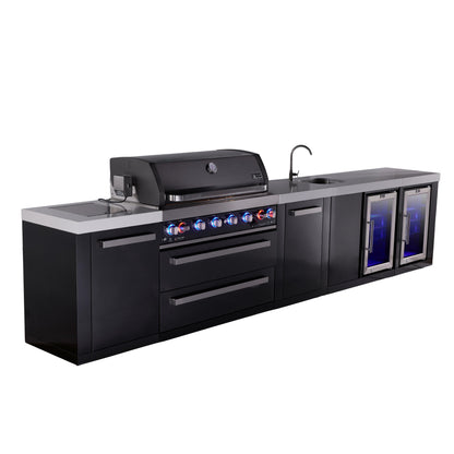 Mont Alpi 805 Black Stainless Steel BBQ Grill Island with Beverage Center, Extra Storage & Fridge - MAi805-BSSBEVFCXL