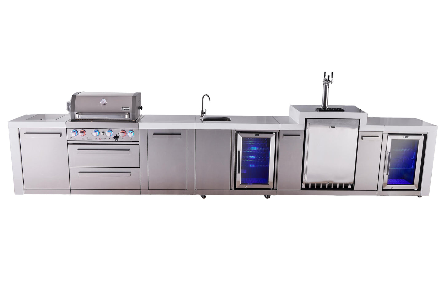 Mont Alpi 400 Deluxe BBQ Grill Island with Beverage Center, Kegerator, Extra Storage & Fridge - MAi400-DKEGBEVFCXL