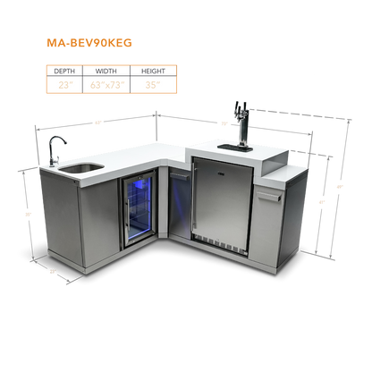 Mont Alpi Beverage Center with 90 Degree Corner and Kegerator - MA-BEV90KEG