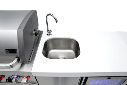 Mont Alpi 400 Deluxe BBQ Grill Island with L-Shape, Beverage Center, Kegerator & Extra Storage - MAi400-DKEGBEVXL