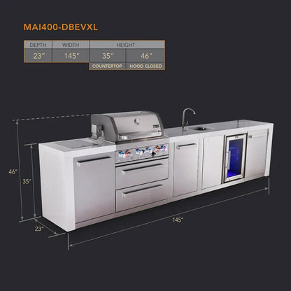 Mont Alpi 400 Deluxe BBQ Grill Island with Beverage Center & Extra Storage - MAi400-DBEVXL