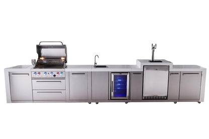 Mont Alpi 400 Deluxe BBQ Grill Island with L-Shape, Beverage Center, Kegerator & Extra Storage - MAi400-DKEGBEVXL