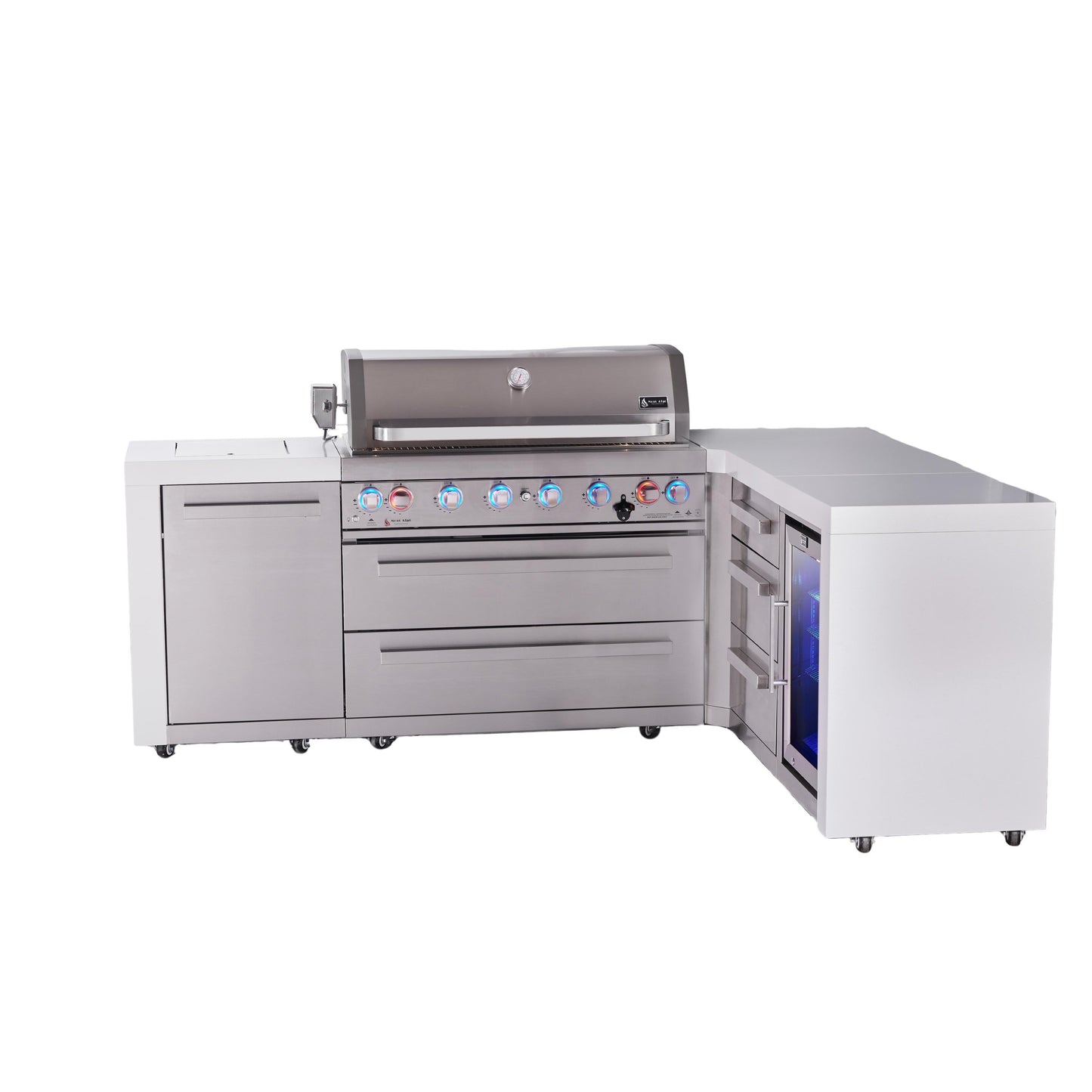 Mont Alpi 805 Deluxe BBQ Grill Island with L-Shape, Extra Drawer Storage & Fridge - MAi805-D90FCDR