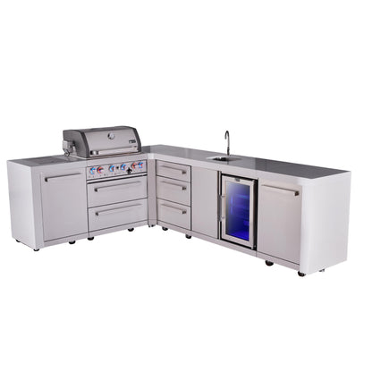 Mont Alpi 400 Deluxe BBQ Grill Island with L-Shape, Beverage Center & Extra Drawer Storage - MAi400-D90BEVDR