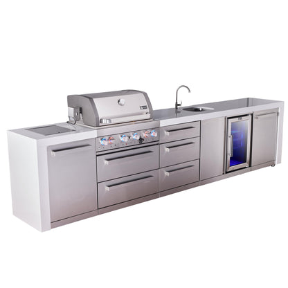 Mont Alpi 400 Deluxe BBQ Grill Island with Beverage Center & Extra Drawer Storage - MAi400-DBEVDR