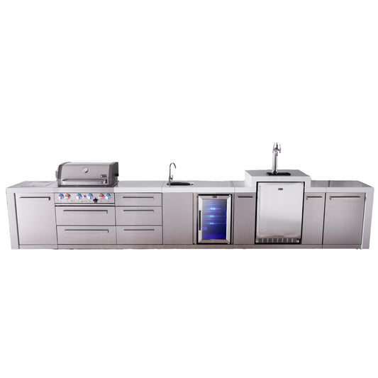 Mont Alpi 400 Deluxe BBQ Grill Island with Beverage Center, Kegerator & Extra Drawer Storage - MAi400-DKEGBEVDR