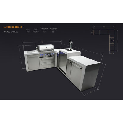 Mont Alpi 400 Deluxe BBQ Grill Island with L-Shape & Kegerator - MAi400-D90KEG