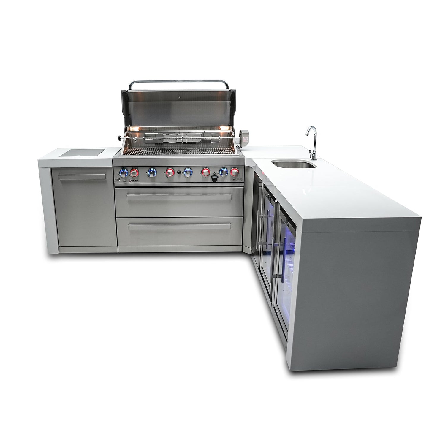 Mont Alpi 805 Deluxe BBQ Grill Island with L-Shape Beverage Center & Fridge - MAi805-D90BEVFC