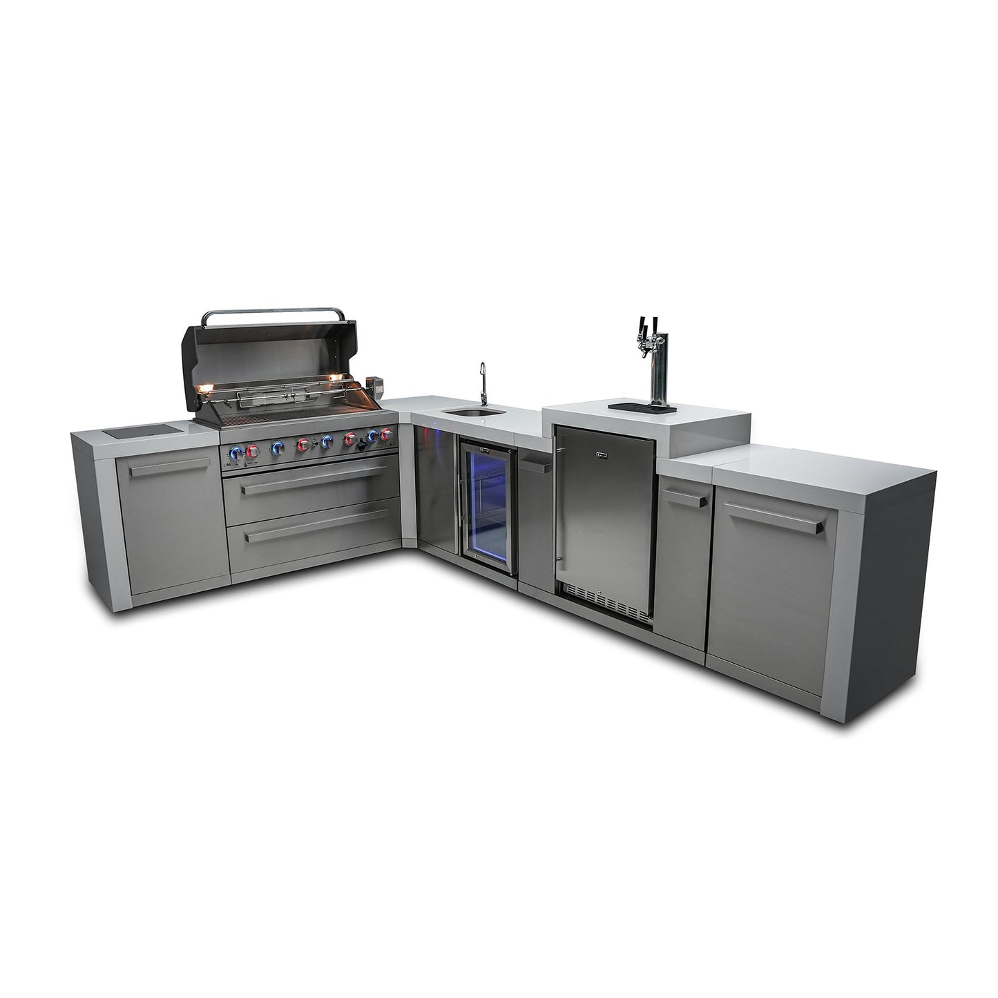 Mont Alpi 805 Deluxe BBQ Grill Island with L-Shape, Kegerator & Beverage Center - MAi805-D90KEGBEV