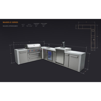 Mont Alpi 805 Deluxe BBQ Grill Island with L-Shape, Kegerator & Beverage Center - MAi805-D90KEGBEV