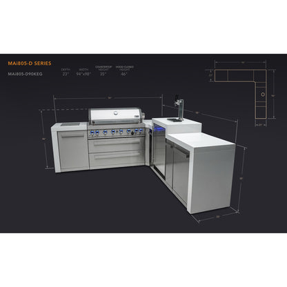 Mont Alpi 805 Deluxe BBQ Grill Island with L-Shape & Kegerator - MAi805-D90KEG