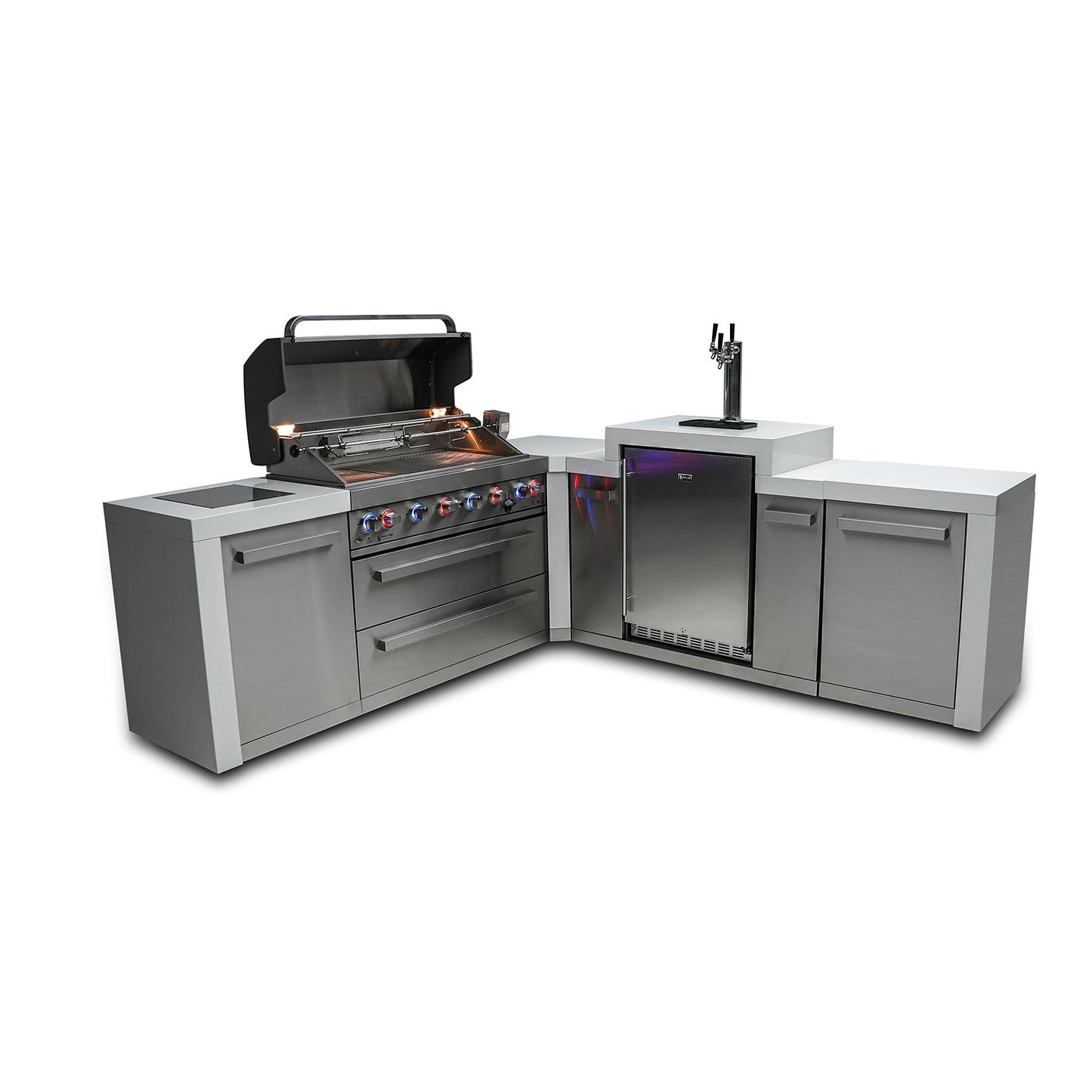 Mont Alpi 805 Deluxe BBQ Grill Island with L-Shape & Kegerator - MAi805-D90KEG