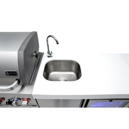 Mont Alpi 805 Deluxe BBQ Grill Island with L-Shape, Beverage Center, Extra Drawer Storage & Fridge - MAi805-D90BEVFCDR