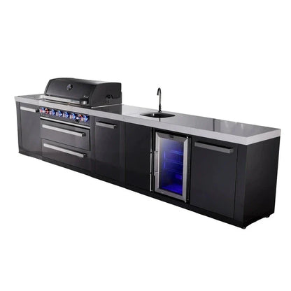 Mont Alpi 805 Black Stainless Steel BBQ Grill Island with Beverage Center & Extra Storage - MAi805-BSSBEVXL