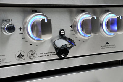 Mont Alpi 400 Deluxe BBQ Grill Island with L-Shape, Beverage Center, Kegerator & Extra Storage - MAi400-DKEGBEVXL