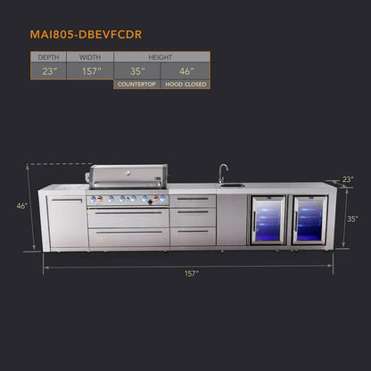 Mont Alpi 805 Deluxe BBQ Grill Island with Beverage Center, Extra Drawer Storage & Fridge - MAi805-DBEVFCDR